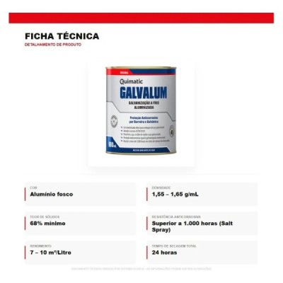 Galvalum Galvanização Aluminizada 900 mL Quimatic Tapmatic DA2
