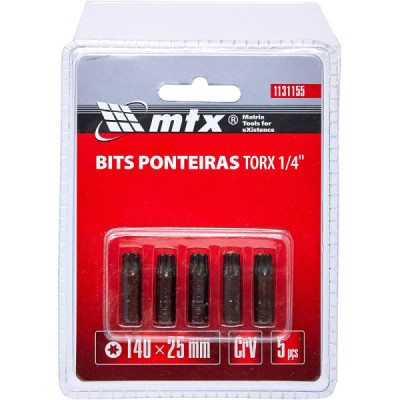 Kit Bits Torx 1/4 t40x25mm, Aço Crmo 5 pçs MTX