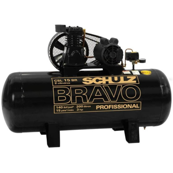 Compressor de ar 3.0hp 15/200l estacionario bravo schulz