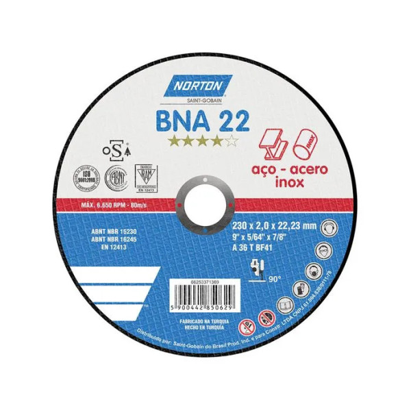 DISCO DE CORTE 9\"x2.0(5/64\")x7/8\" BNA 22 INOX