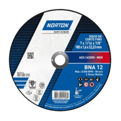 DISCO DE CORTE 7x1.6(1/16x7/8+BNA12 ACO/INOX