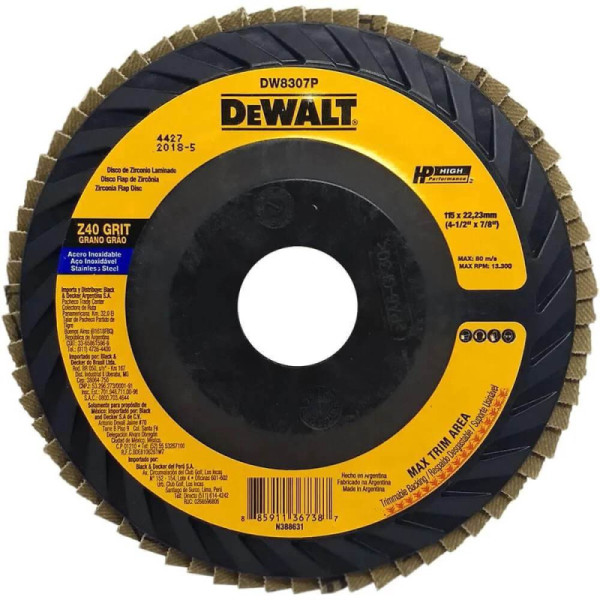 Flap Disc 4.1/2 GR 40 Zirconado Nylon DE WALT