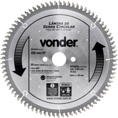 Serra circular dentes de widea 250 x 80 dentes x 30 F. MDF