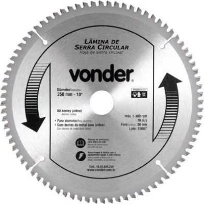 Serra circular dentes de widea 250 x 80 x 30 P/Aluminio