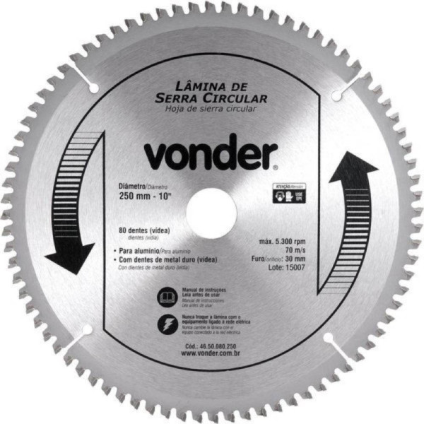 Serra circular dentes de widea 250 x 80 x 30 P/Aluminio