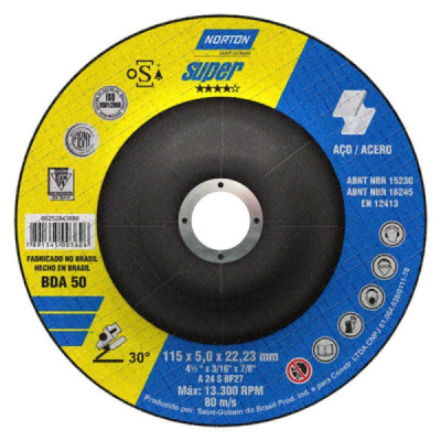 Kit Disco de Desbaste 4.1/2x 3/16x7/8 BDA50 c/ 10 unidades