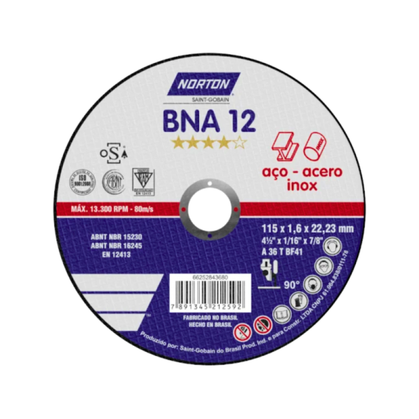 Disco de Corte 4.1/2x1.0x7/8 BNA12 Inox - Norton