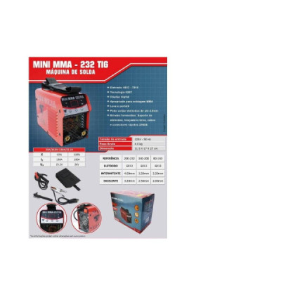 Maquina de solda inversora mini-mma232 tig 220v c/ display digital usk