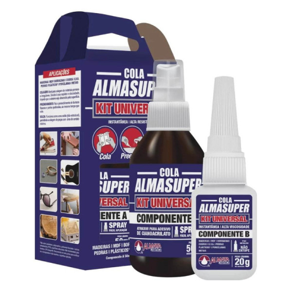 Kit Mdf Adesivo Instantâneo Ativador Primer Almasuper Almata (A50ml/B20ml)