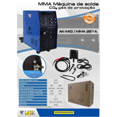 INVERSORA DE SOLDA MIG/ELETRODO 251A AK/MMA251A