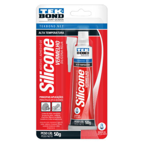 Cola Silicone Alta Temperatura Vermelho 50g p/ Motor - Tekbond