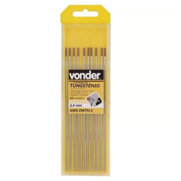 Tungstenio 2.4mm x 150mm 2% torio (verm.) inox (unidade)