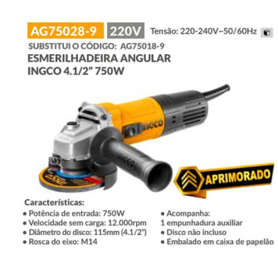 Esmerilhadeira Angular Ingco 4.1/2 Pol 750w 220V AG750289