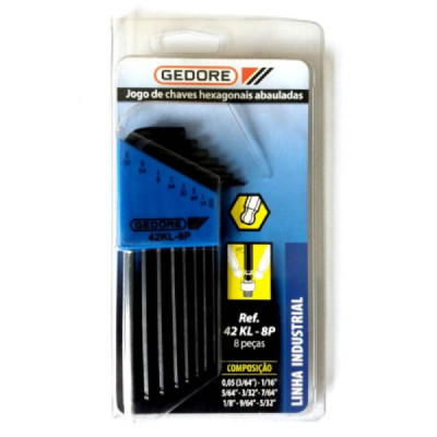 Chave Allen pol. Jogo 1/16 a 5/32 Abaulada 42kl - 8 pçs - Gedore