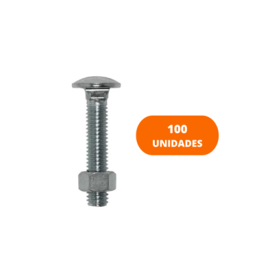 Parafuso Francês c/ Porca 1/4x2 Ferro Zincado c/ 100 pçs
