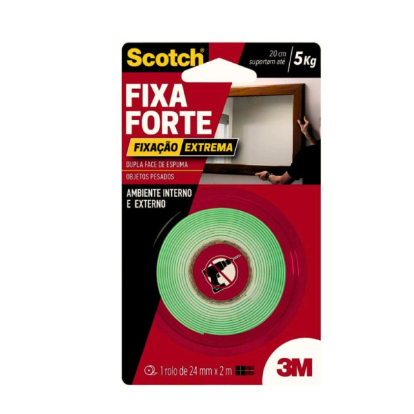 Fita Dupla Face Fixa Forte Scotch 3m Espuma 24mm X 2m