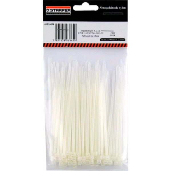Abraçadeiras Nylon Enforca Gato 2,5 X 100mm branca 100 Unid.