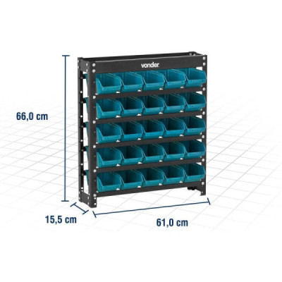 Estante gaveteiro metálica 66x61x15,5cm com 25 peças gavetas